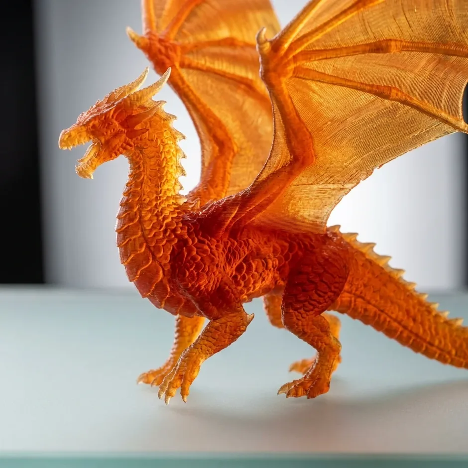 Translucent orange dragon figure